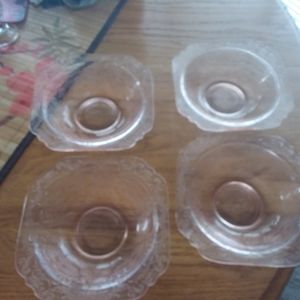 Vintage Pink Depression Glass Square Bowls Lace